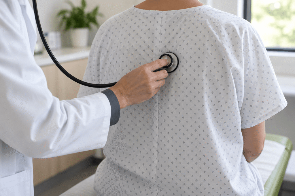 caring stethoscope exam in clinic